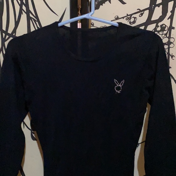 VTG 2000’s Playboy Women’s Black T Shirt Embelished W/Rhinestones Playboy Logo - Picture 2 of 14